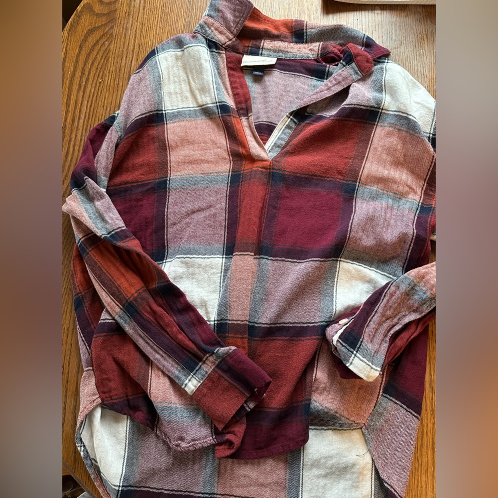Universal Thread Plaid Shirt in Burgundy, Navy & Cream